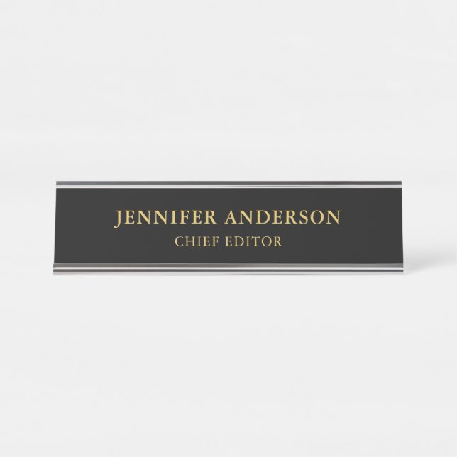 Black Gold Colours Professional Trendy Modern Plai Desk Name Plate (Front)