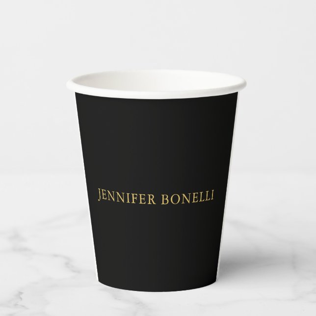 Black Gold Colours Professional Trendy Modern Plai Paper Cups (Front)