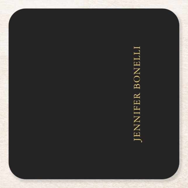 Black Gold Colours Professional Trendy Modern Plai Square Paper Coaster (Front)