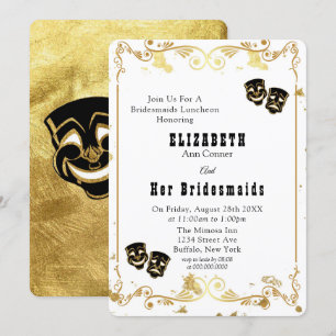 Black Gold Comedy & Tragedy Bridesmaids Luncheon Invitation