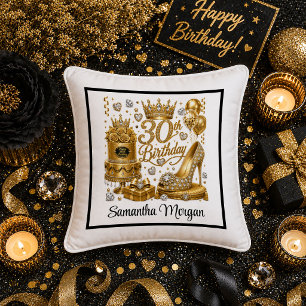 Black Gold Confetti 30th Birthday Party Pillow