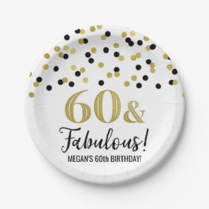 Black Gold Confetti 60 and Fabulous Birthday Paper Plate