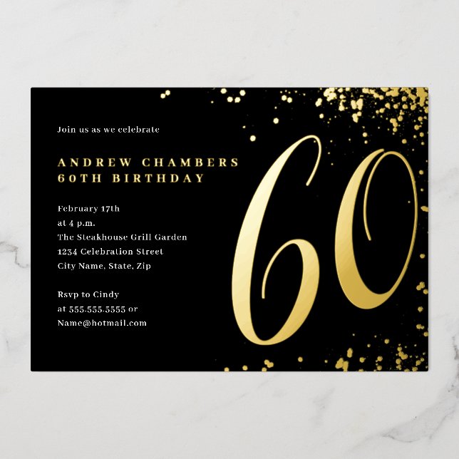 Black Gold Confetti 60th Birthday  (Front)