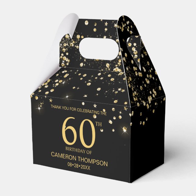 Black Gold Confetti 60th birthday Elegant custom Favor Box (Back Side)