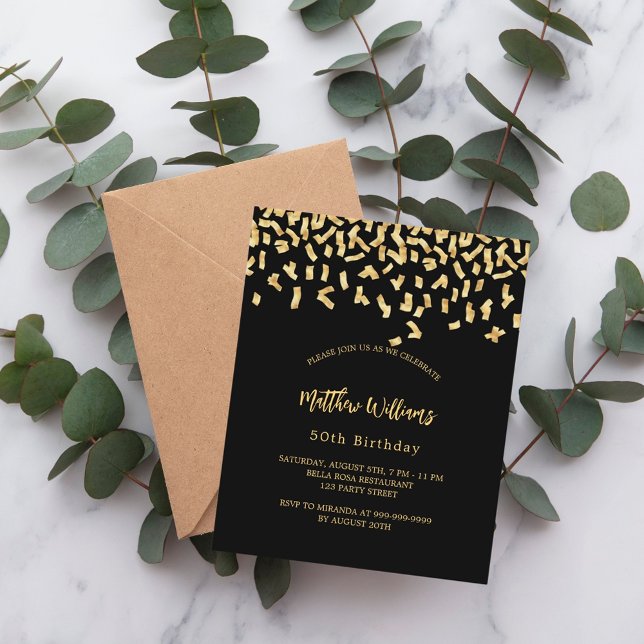 Black gold confetti birthday invitation (Creator Uploaded)