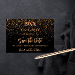 Black gold confetti birthday party save the date<br><div class="desc">A black background decorated with golden confetti. Personalize and add a date and name/age.  The text: Save the Date is written with a large trendy hand lettered style script.</div>