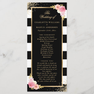 Black Gold Confetti Blush Pink Floral Wedding Program