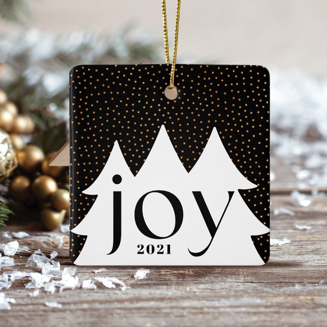 Black & Gold Confetti Christmas Tree Joy Photo Ceramic Ornament (Black & Gold Confetti Christmas Tree Joy Photo Ceramic Ornament)