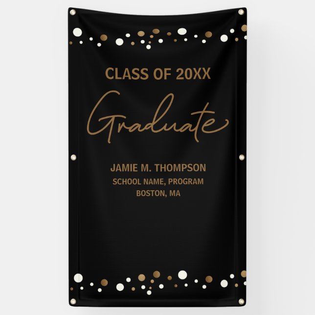 Black Gold Confetti Class of school backdrop grad Banner (Vertical)