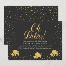 Black & Gold Confetti, Cute gold lion Baby Shower