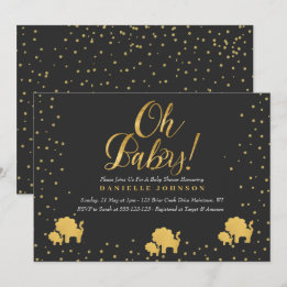 Black & Gold Confetti, Cute gold lion Baby Shower Invitation