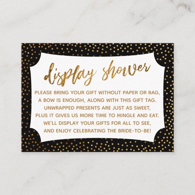 Black & Gold Confetti Display Bridal Shower Card (Front)