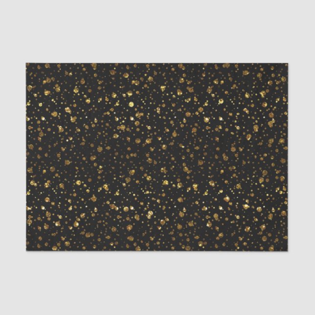 Black Gold Confetti Dots Elegant Glam Tissue Paper (Front)