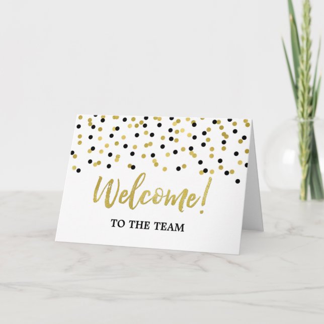 Black Gold Confetti Employee Welcome to the Team Card (Front)