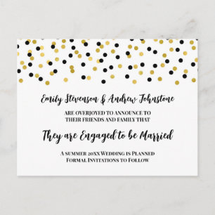 Black Gold Confetti Engagement Announcement Postcard