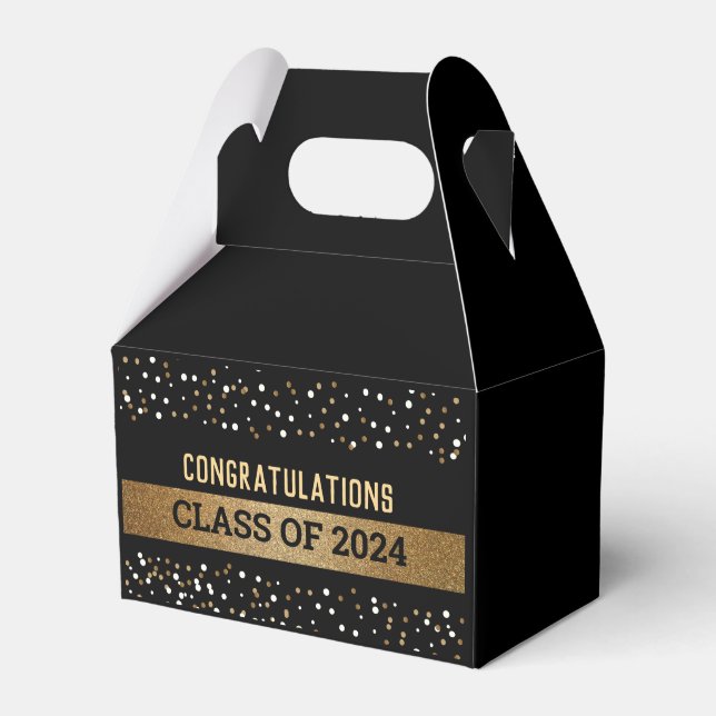 Black Gold confetti Graduate Class of 2024 Favor Box (Front Side)