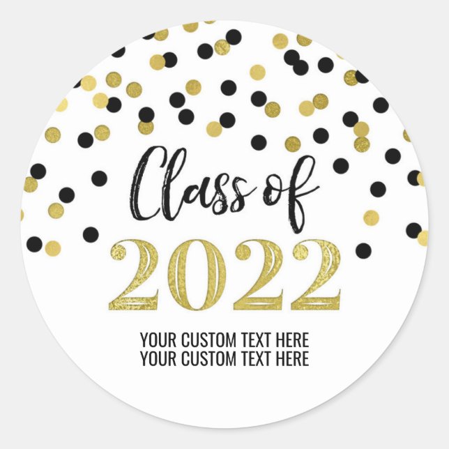 Black Gold Confetti Graduation 2022 Classic Round Sticker (Front)