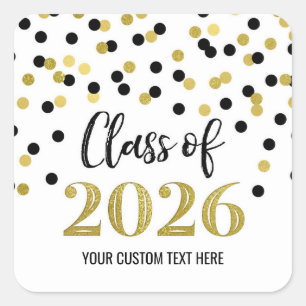 Black Gold Confetti Graduation 2026 Square Sticker