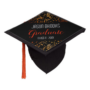 Black Gold Confetti Graduation Cap Topper