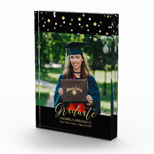 Black & Gold Confetti Graduation Gift Photo Blocks