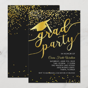 Black Gold Confetti Graduation Party Invitation