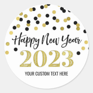 Black Gold Confetti Happy New Year 2023 Classic Round Sticker