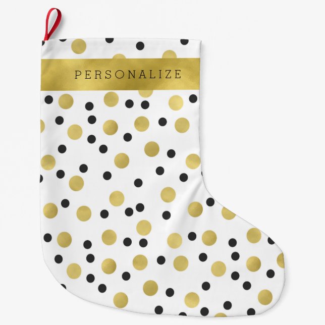 Black Gold Confetti Large Christmas Stocking (Front)