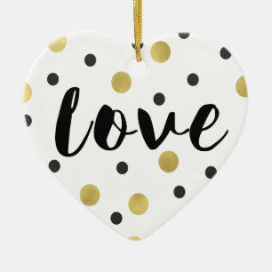 Black Gold Confetti Love Ceramic Ornament