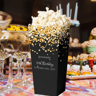 Black gold confetti name birthday favor box