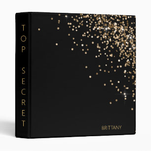 Black Gold Confetti Personalized 3 Ring Binder