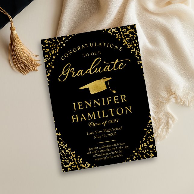 Black Gold Confetti Photo Graduation Announcement  (Creator Uploaded)