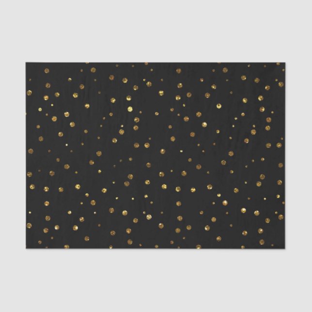 Black Gold Confetti Polka Dots Elegant Sparkly Tissue Paper (Front)