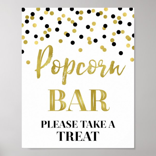 Black Gold Confetti Popcorn Bar Sign (Front)
