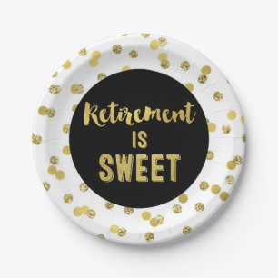 Black Gold Confetti Retirement is Sweet Paper Plate