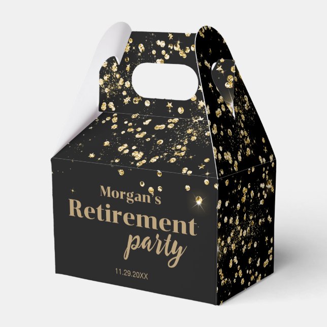 Black Gold confetti Retirement party Custom  Favor Box (Back Side)