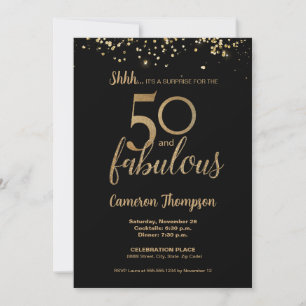 Black Gold Confetti Surprise 50 and fabulous Invitation