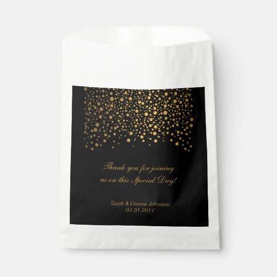 Black & Gold Confetti Wedding Favour Bag