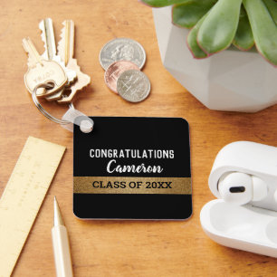 Black Gold Congratulations Class Graduation  Keychain