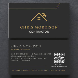Black Gold Contractor Construction QR Code Business Card
