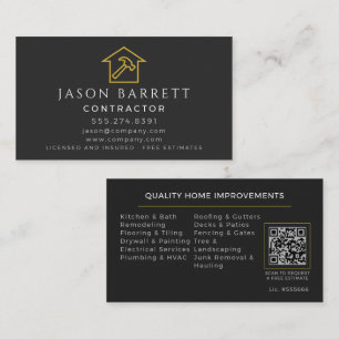 Black Gold Contractor Remodeling Handyman QR Code Business Card