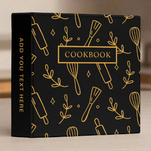Black Gold Cookbook Kitchen Utensils Recipes  Binder