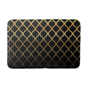 Black, gold, cool, trendy, retro abstract design bath mat