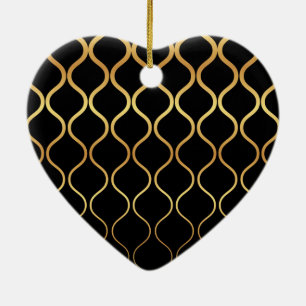 Black, gold, cool, trendy, retro abstract design ceramic ornament