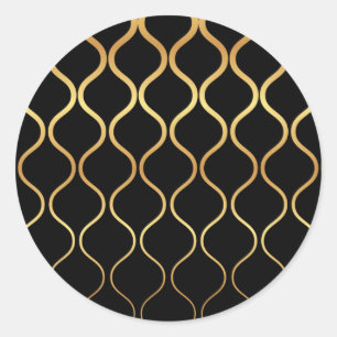 Black, gold, cool, trendy, retro abstract design classic round sticker