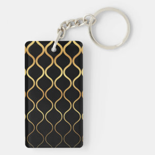 Black, gold, cool, trendy, retro abstract design keychain
