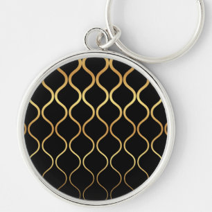 Black, gold, cool, trendy, retro abstract design keychain