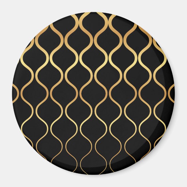 Black, gold, cool, trendy, retro abstract design magnet (Front)