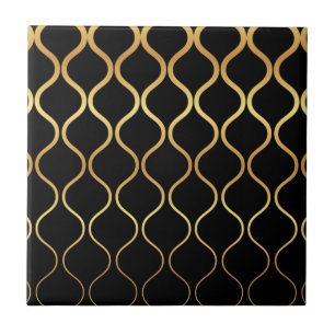 Black, gold, cool, trendy, retro abstract design tile