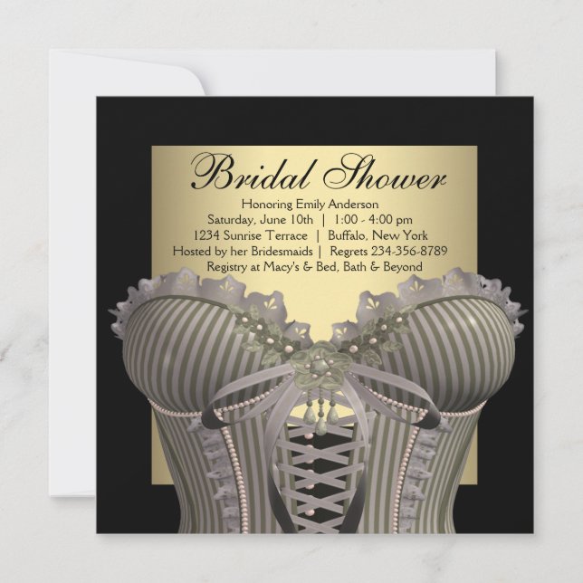Black Gold Corset Bridal Shower Invitation (Front)
