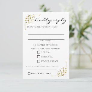 Black & Gold Country Wedding Food Choices RSVP Card
